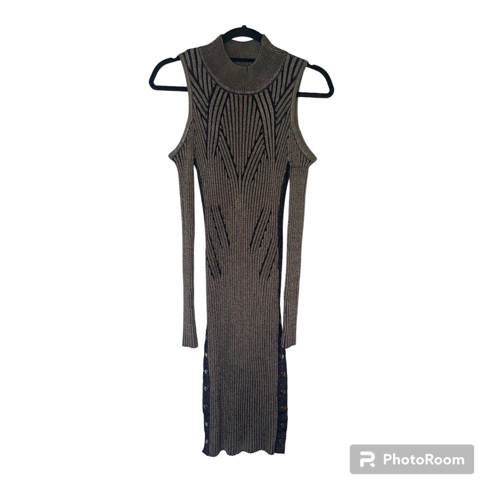 WOW Couture Metallic Ribbed Knit Sweater Dress with side slits on both side